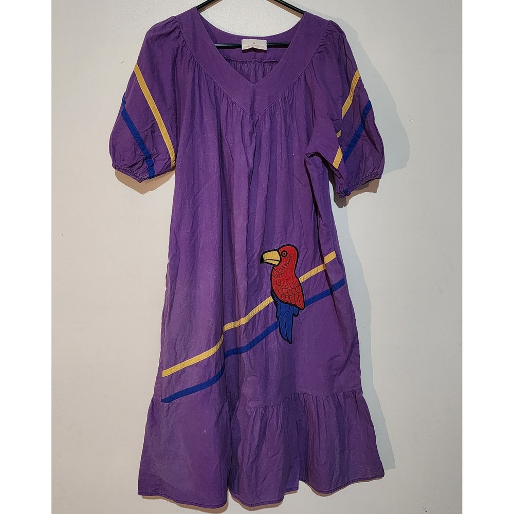 Housedress Elizabeth Blair Purple Embroirded Parrot Cottage Core Granny Boho